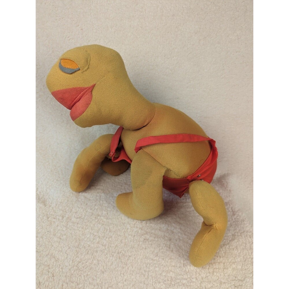Vtg 70s Plush Turtle Stuffed Animal Groovy Yellow Red Overalls Big Lips Eyes